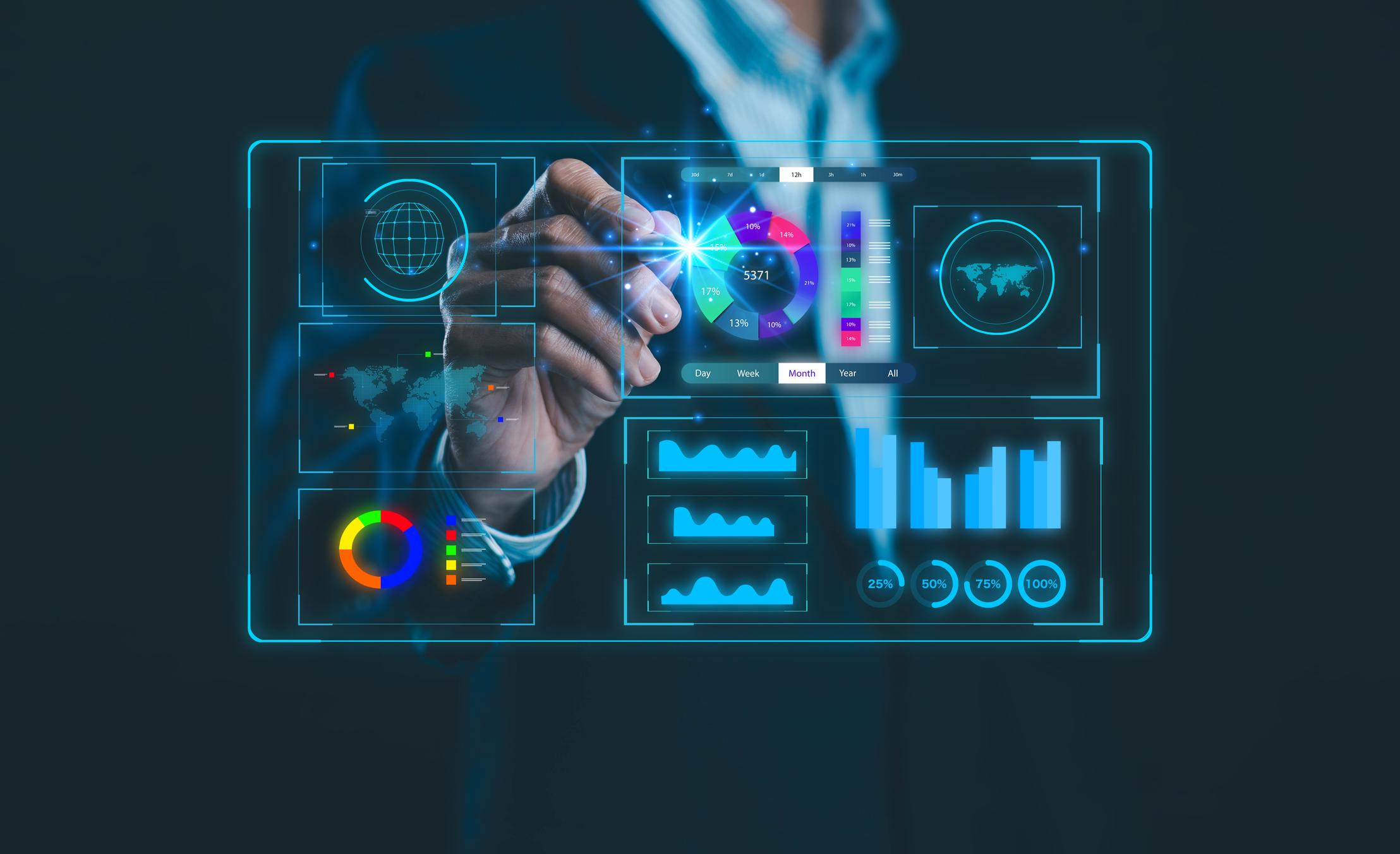 Dark themed BI user interface components and charts